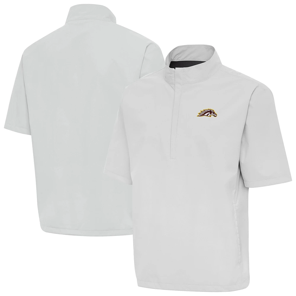 Men's Antigua Gray Western Michigan Broncos Brisk Short Sleeve Quarter-Zip Windshirt