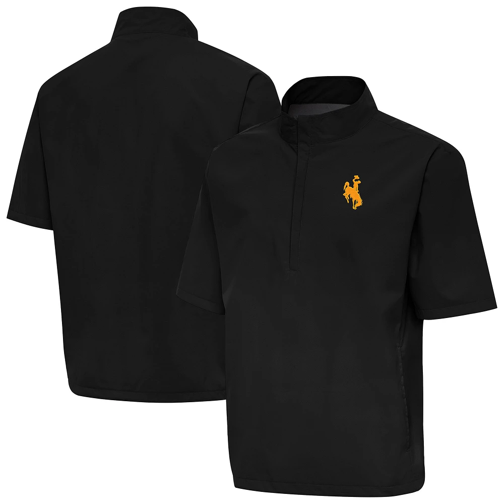 Men's Antigua Wyoming Cowboys Brisk Short Sleeve Quarter-Zip Windshirt
