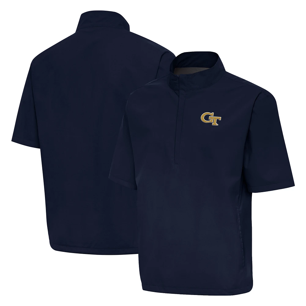 Men's Antigua Navy Georgia Tech Yellow Jackets Brisk Short Sleeve Quarter-Zip Windshirt
