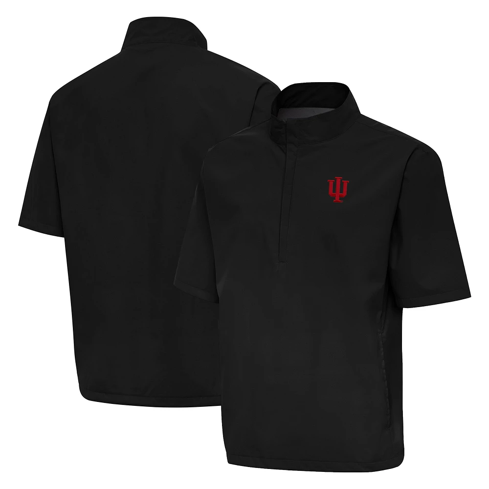 Men's Antigua Black Indiana Hoosiers Brisk Short Sleeve Quarter-Zip Windshirt