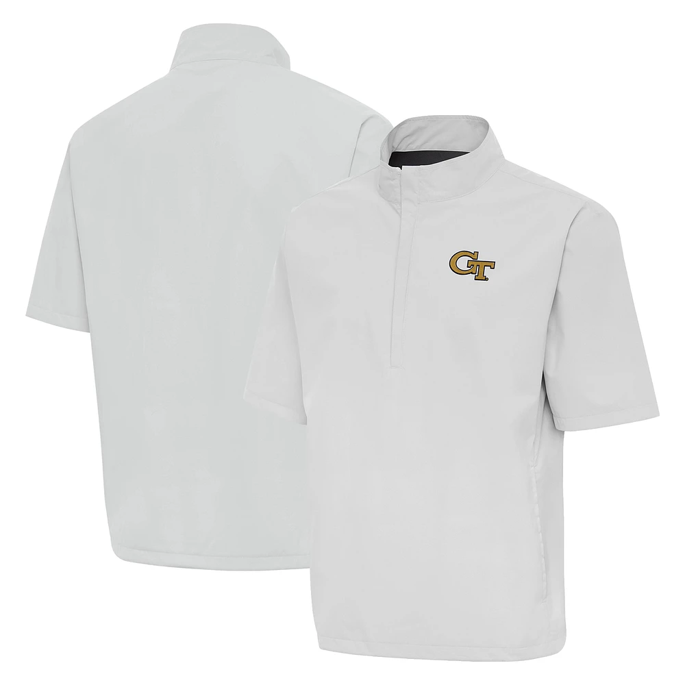 Men's Antigua Stone Georgia Tech Yellow Jackets Brisk Short Sleeve Quarter-Zip Windshirt