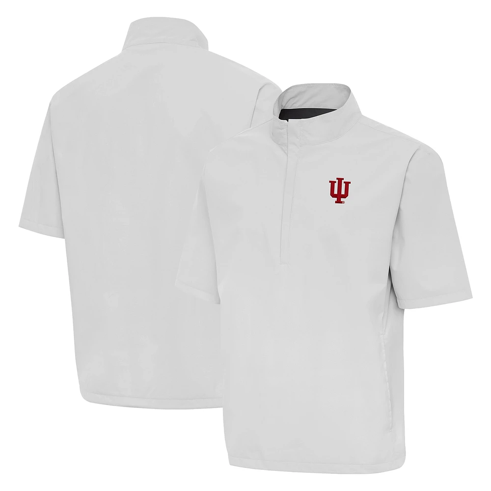 Men's Antigua Stone Indiana Hoosiers Brisk Short Sleeve Quarter-Zip Windshirt