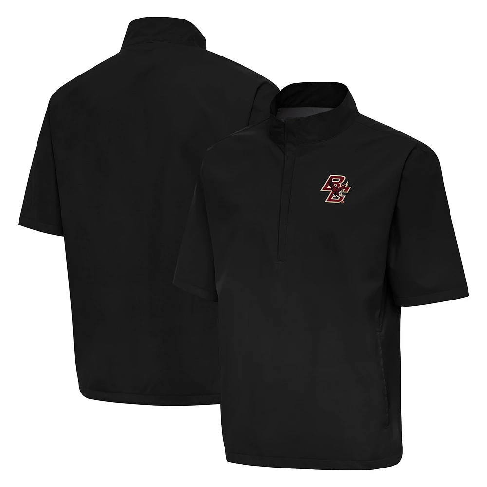 Men's Antigua Black Boston College Eagles Brisk Short Sleeve Quarter-Zip Windshirt