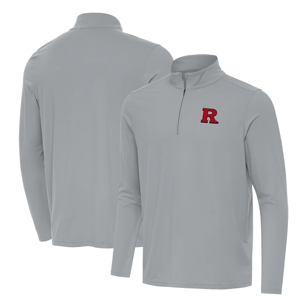 Men's Antigua Gray Rutgers Scarlet Knights Intent Quarter-Zip Top