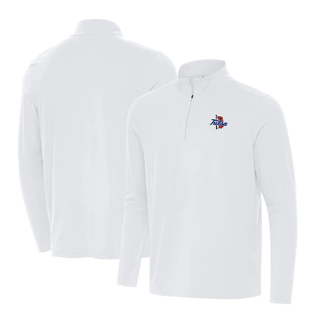 Men's Antigua White Tulsa Golden Hurricane Intent Quarter-Zip Top