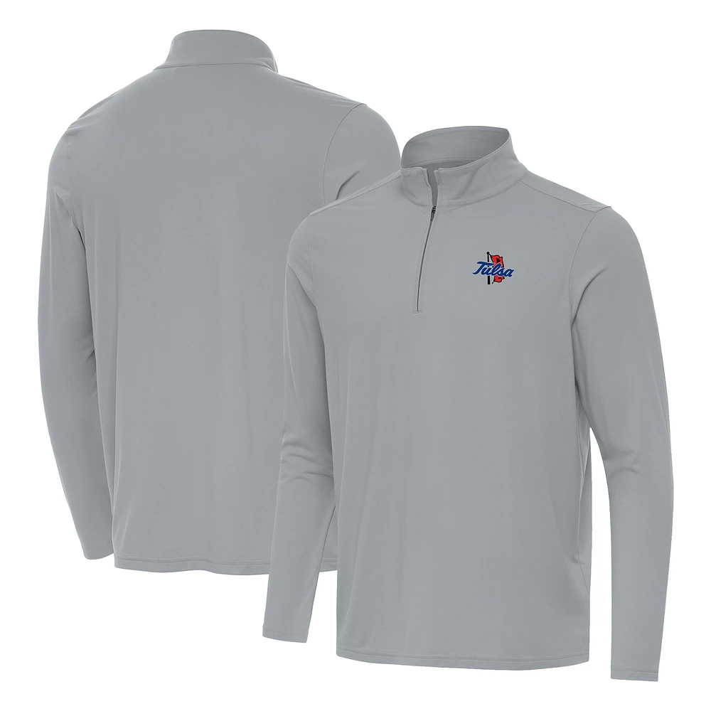 Men's Antigua Gray Tulsa Golden Hurricane Intent Quarter-Zip Top