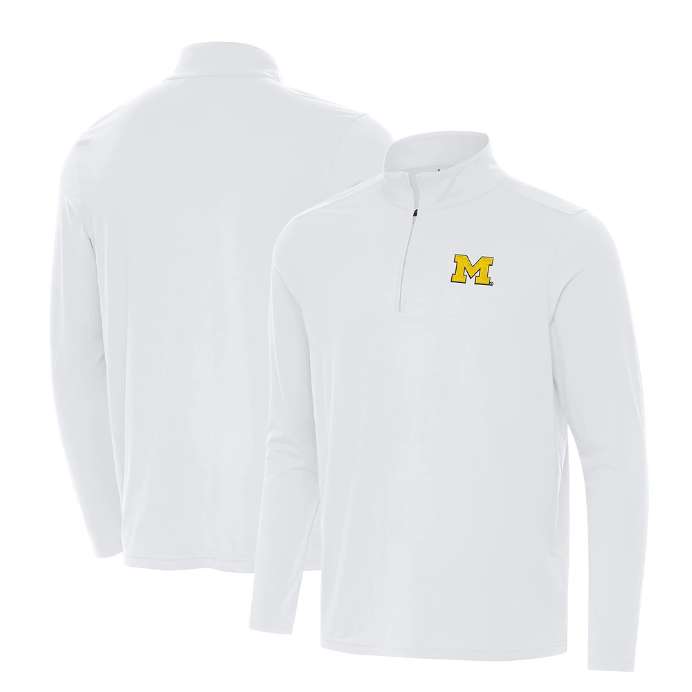 Men's Antigua White Michigan Wolverines Intent Quarter-Zip Top