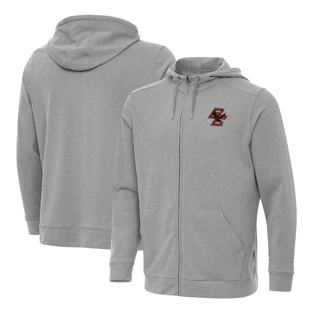 Men's Antigua Heather Gray Boston College Eagles Effortless Full Zip Hood