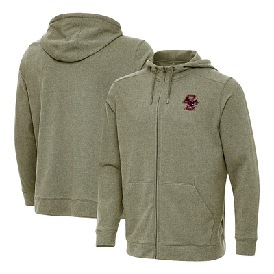 Men's Antigua Heather Olive Boston College Eagles Effortless Full-Zip Hood