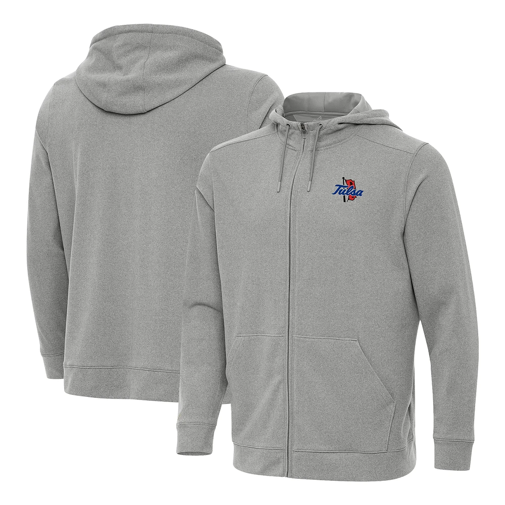 Men's Antigua Heather Gray Tulsa Golden Hurricane Effortless Full-Zip Hoodie