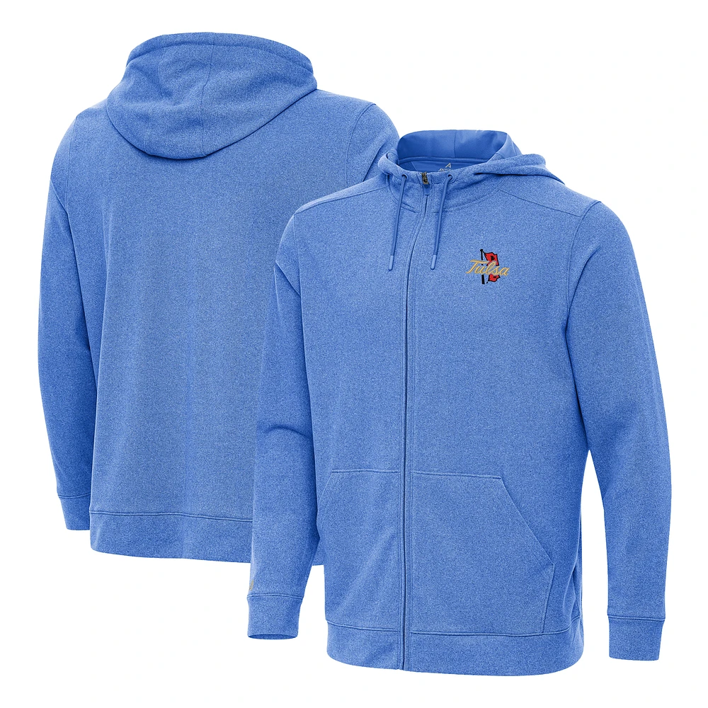 Men's Antigua Heather Royal Tulsa Golden Hurricane Effortless Full-Zip Hoodie