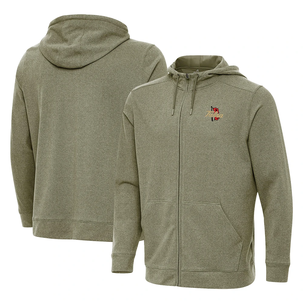 Men's Antigua Olive Tulsa Golden Hurricane Effortless Full-Zip Hoodie
