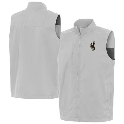 Men's Antigua Heather Gray Wyoming Cowboys Brisk Full-Zip Vest