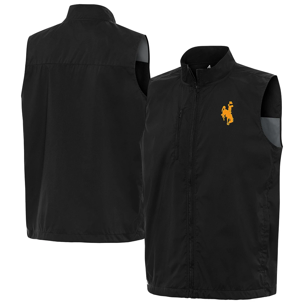 Men's Antigua Black Wyoming Cowboys Brisk Full-Zip Vest