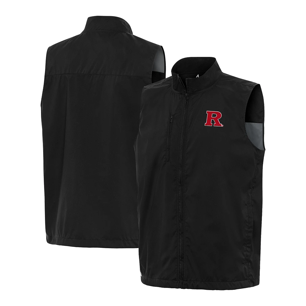 Men's Antigua Black Rutgers Scarlet Knights Brisk Full-Zip Vest