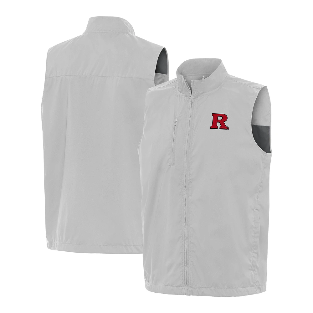 Men's Antigua Heather Gray Rutgers Scarlet Knights Brisk Full-Zip Vest