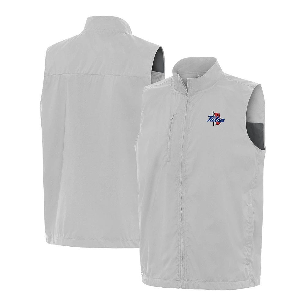 Men's Antigua Gray Tulsa Golden Hurricane Brisk Full-Zip Vest