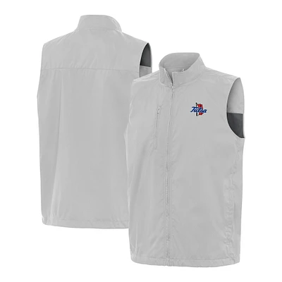 Men's Antigua Gray Tulsa Golden Hurricane Brisk Full-Zip Vest
