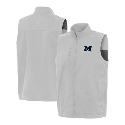 Men's Antigua Heather Gray Michigan Wolverines Brisk Full-Zip Vest