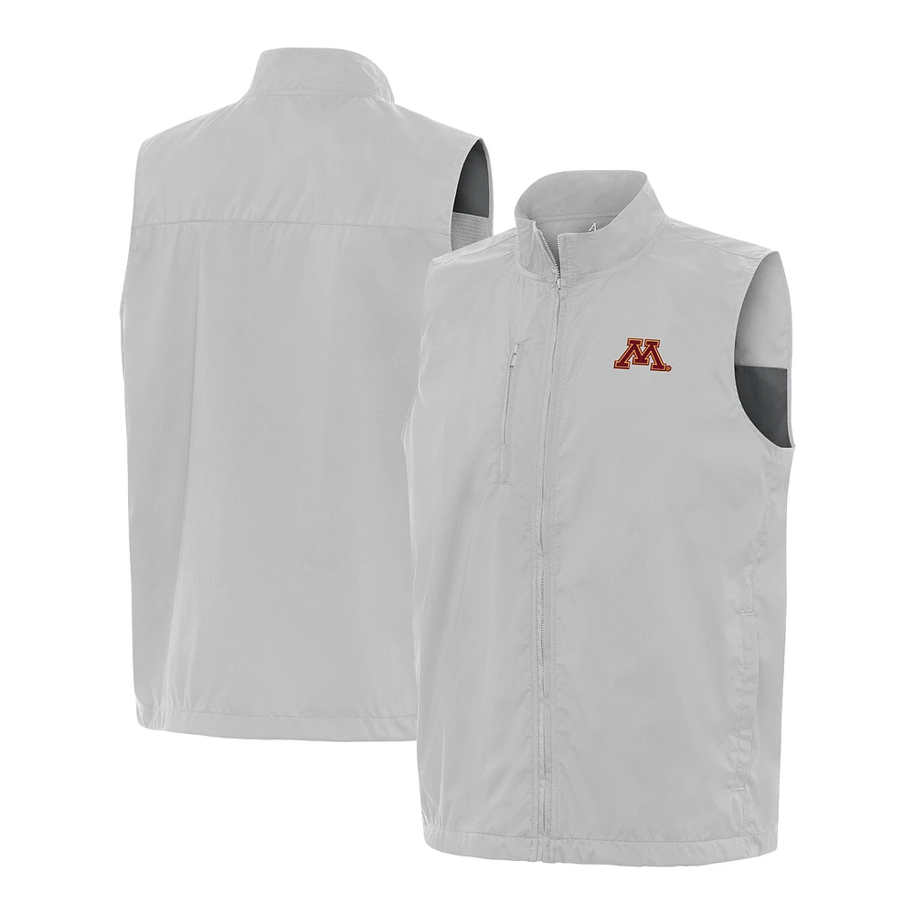 Men's Antigua Heather Gray Minnesota Golden Gophers Brisk Full-Zip Vest