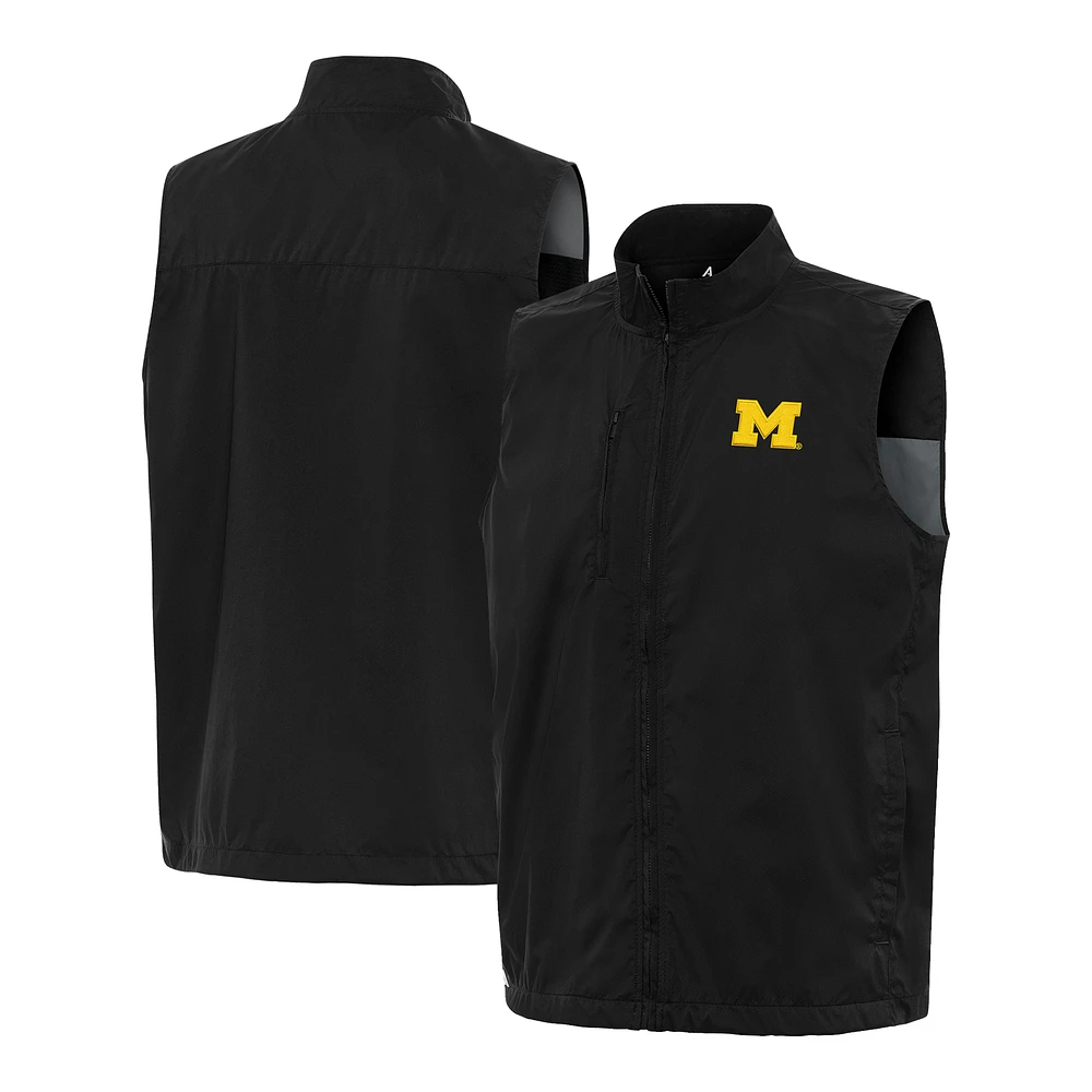 Men's Antigua Black Michigan Wolverines Brisk Full-Zip Vest