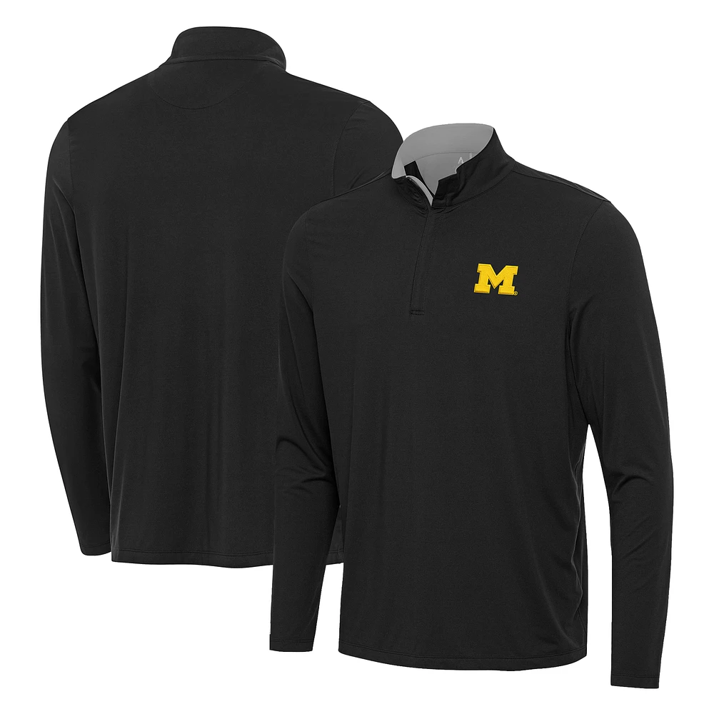 Men's Antigua Heather Gray Michigan Wolverines Content Quarter-Zip Pullover Top