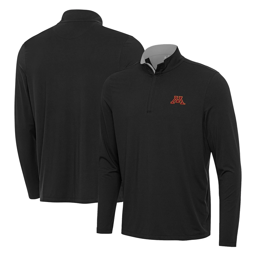 Men's Antigua Black Minnesota Golden Gophers Content Quarter-Zip Pullover Top
