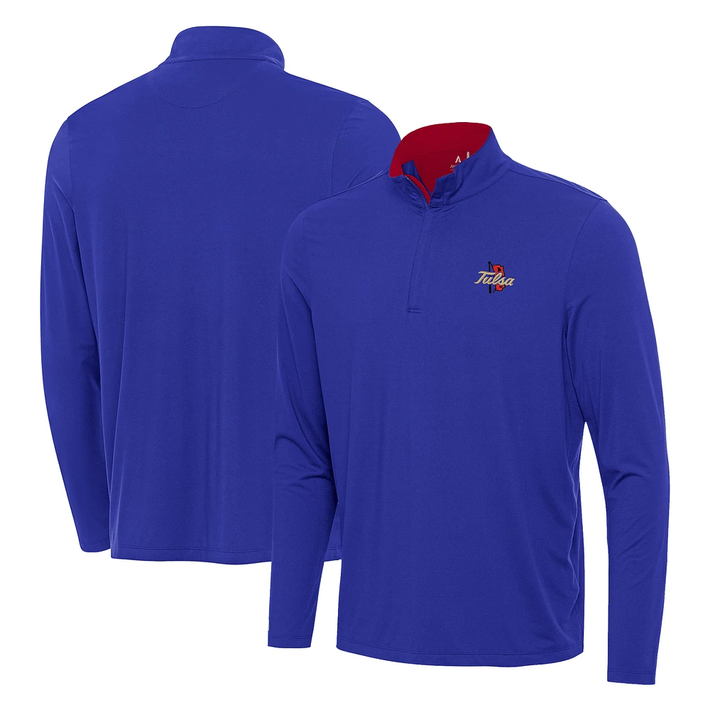 Men's Antigua Royal Tulsa Golden Hurricane Content Quarter-Zip Pullover Top