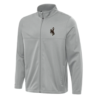 Men's Antigua Gray Wyoming Cowboys Links 2 Full-Zip Golf Jacket