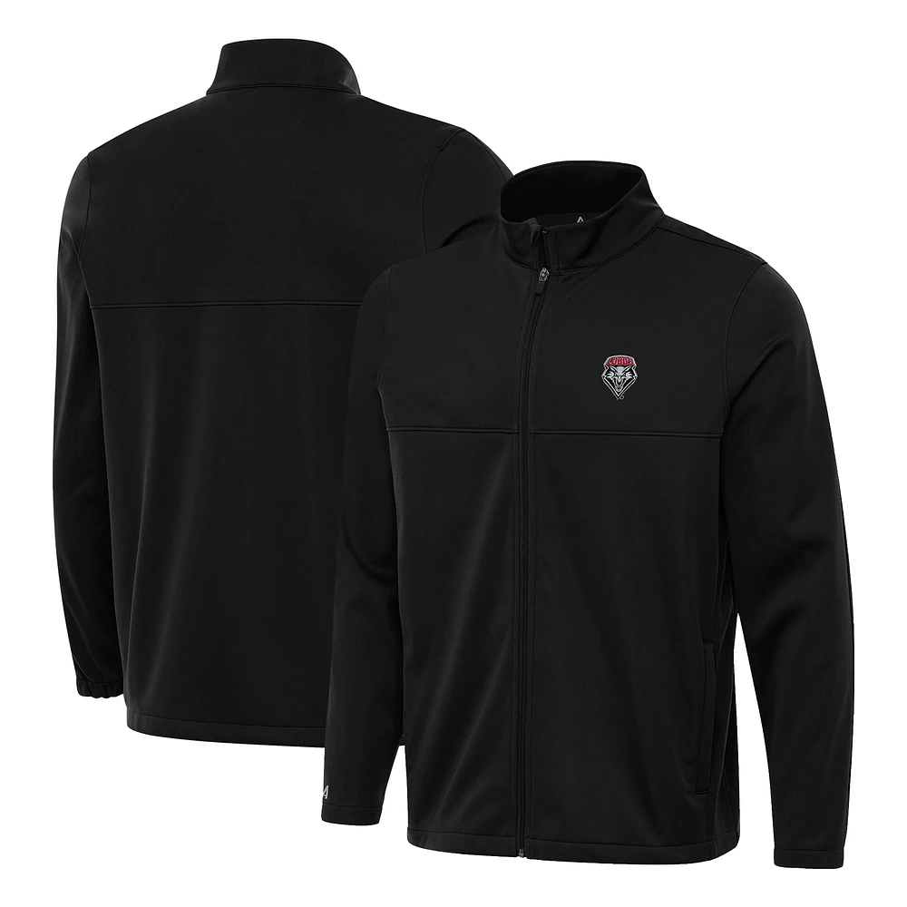 Men's Antigua Black New Mexico Lobos Links 2 Full-Zip Golf Jacket
