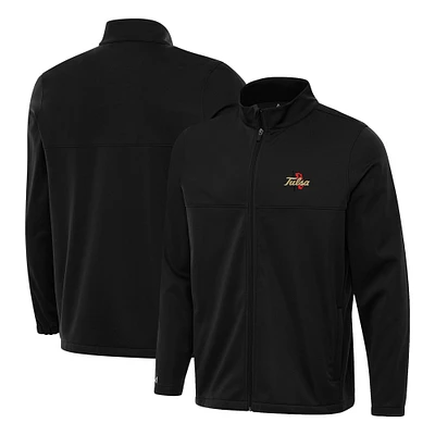 Men's Antigua Black Tulsa Golden Hurricane Links 2 Full-Zip Golf Jacket