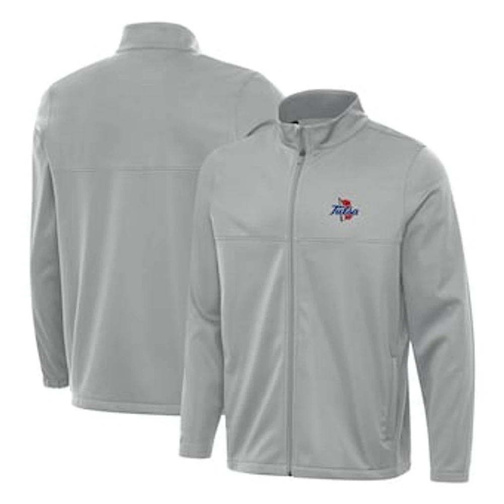 Men's Antigua Gray Tulsa Golden Hurricane Links 2 Full-Zip Golf Jacket
