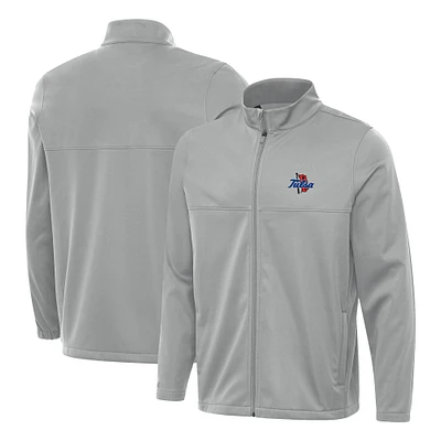 Men's Antigua Gray Tulsa Golden Hurricane Links 2 Full-Zip Golf Jacket