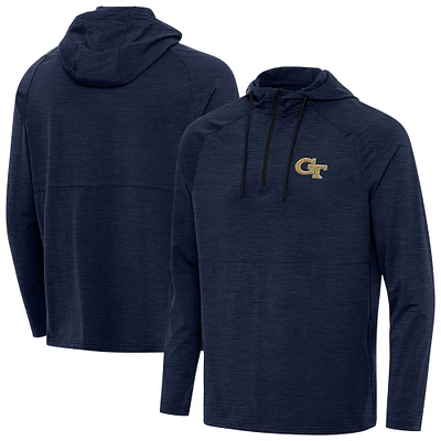 Men's Antigua Heather Navy Georgia Tech Yellow Jackets Spikes Quarter-Zip Hoodie