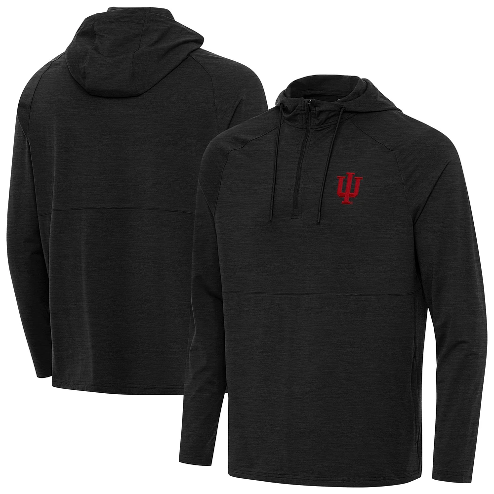 Men's Antigua Heather Black Indiana Hoosiers Spikes Quarter-Zip Hoodie