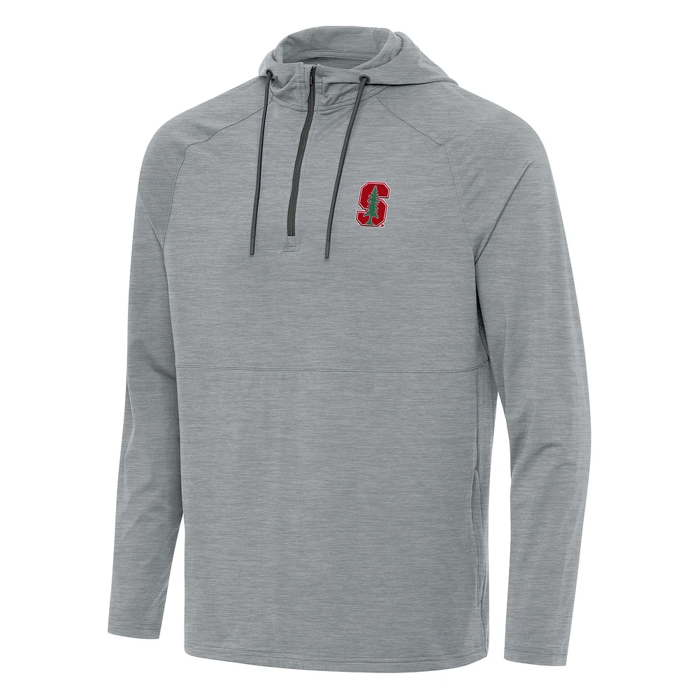 Men's Antigua Heather Gray Stanford Cardinal Spikes Quarter-Zip Hoodie