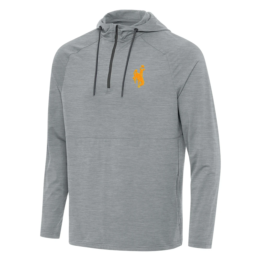 Men's Antigua Heather Gray Wyoming Cowboys Spikes Quarter-Zip Hoodie