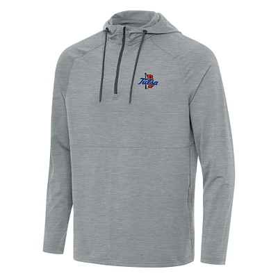 Men's Antigua Heather Gray Tulsa Golden Hurricane Spikes Quarter-Zip Hoodie
