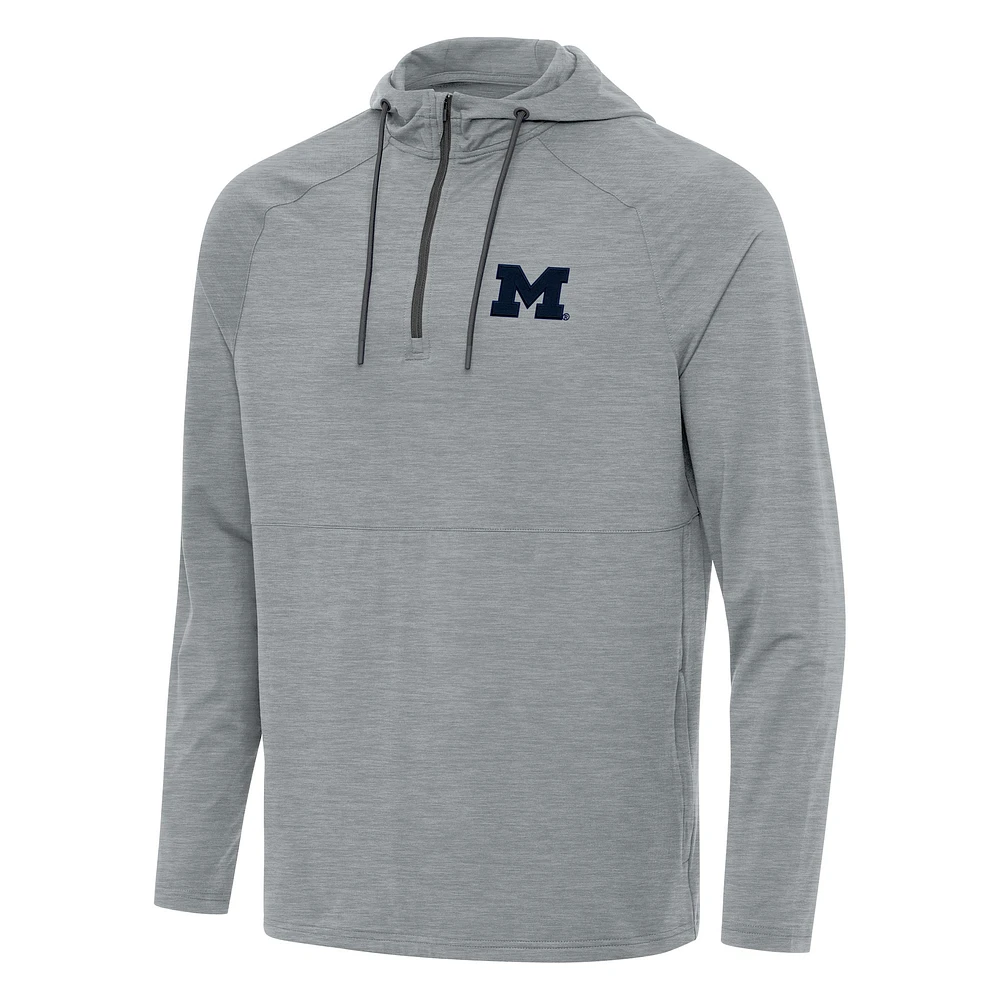 Men's Antigua Heather Gray Michigan Wolverines Spikes Quarter-Zip Hoodie