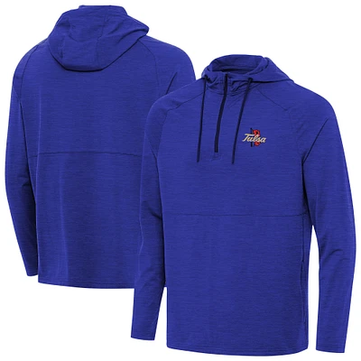 Men's Antigua Heather Royal Tulsa Golden Hurricane Spikes Quarter-Zip Hoodie