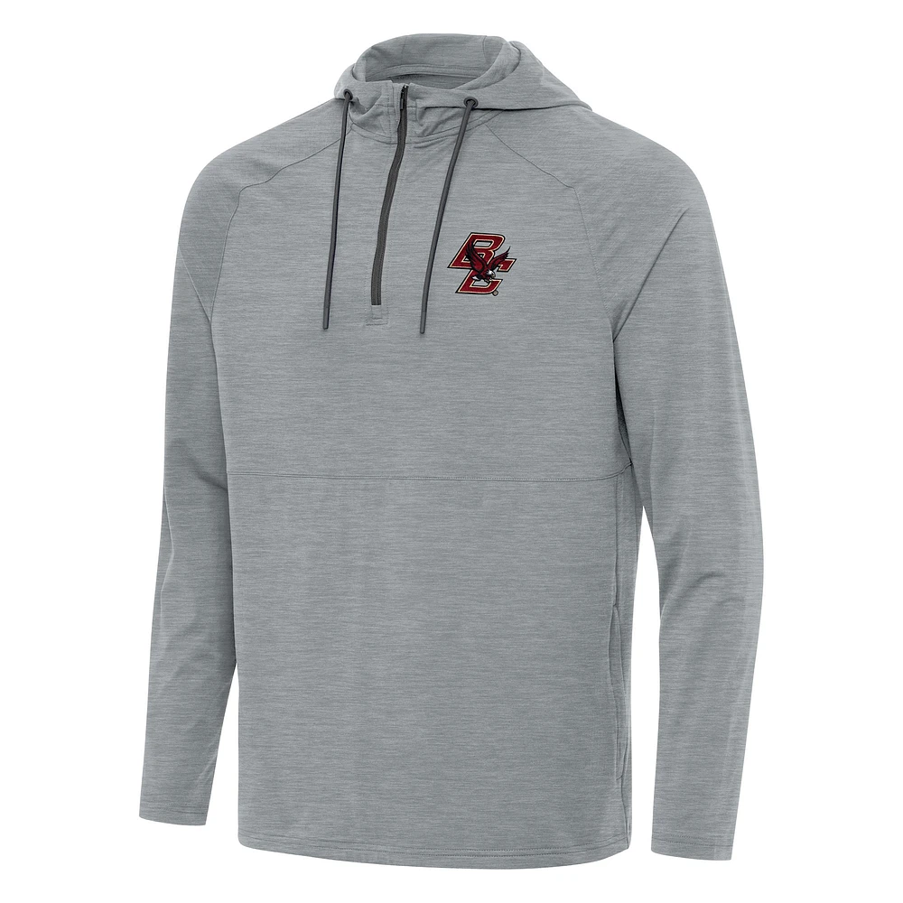 Men's Antigua Heather Gray Boston College Eagles Spikes Quarter-Zip Hoodie