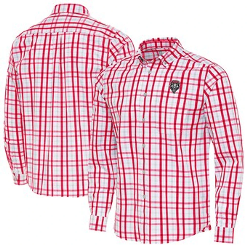 Men's Antigua Cherry New Mexico Lobos Tending 2 Tri-Blend Long Sleeve Button-Down Shirt