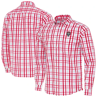 Men's Antigua Cherry New Mexico Lobos Tending 2 Tri-Blend Long Sleeve Button-Down Shirt