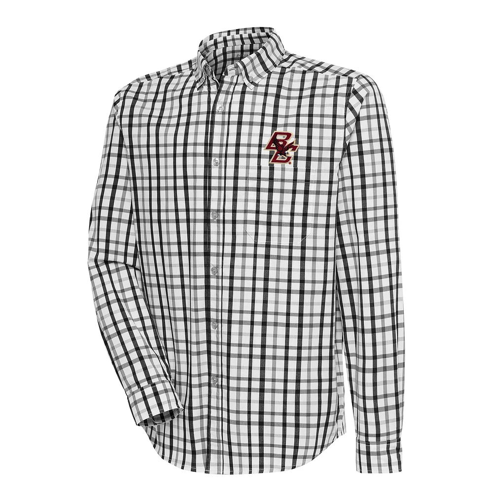 Men's Antigua Black Boston College Eagles Tending 2 Tri-Blend Long Sleeve Button-Down Shirt