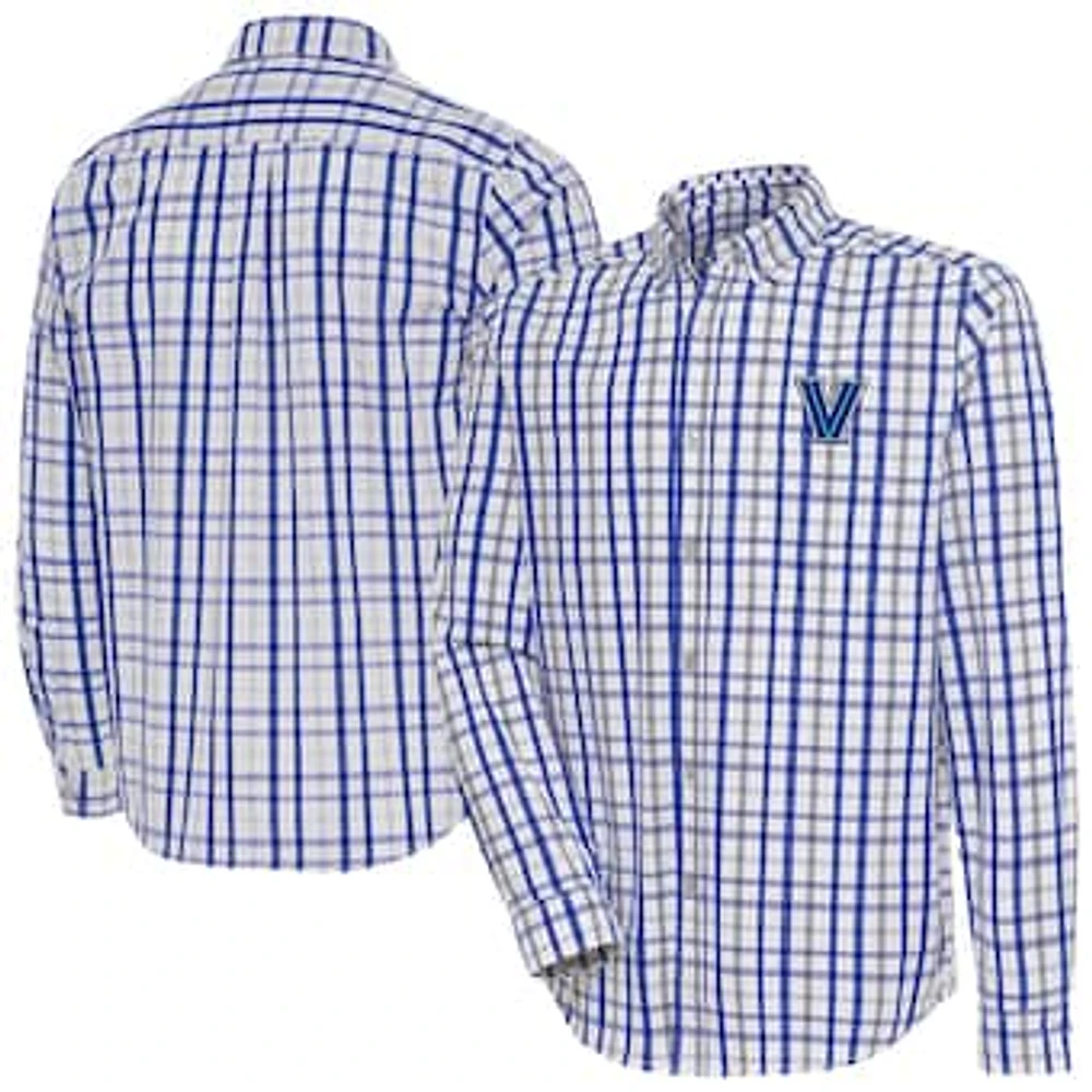 Men's Antigua Royal Villanova Wildcats Tending 2 Tri-Blend Long Sleeve Button-Down Shirt