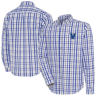 Men's Antigua Royal Villanova Wildcats Tending 2 Tri-Blend Long Sleeve Button-Down Shirt