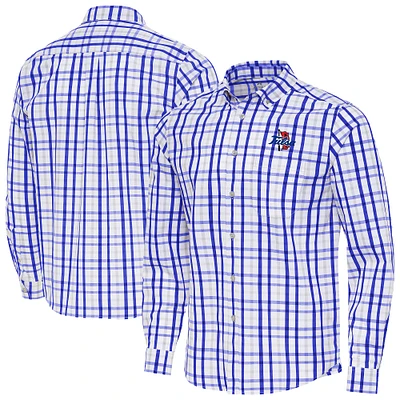 Men's Antigua Royal Tulsa Golden Hurricane Tending 2 Tri-Blend Long Sleeve Button-Down Shirt