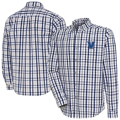 Men's Antigua Navy Villanova Wildcats Tending 2 Tri-Blend Long Sleeve Button-Down Shirt