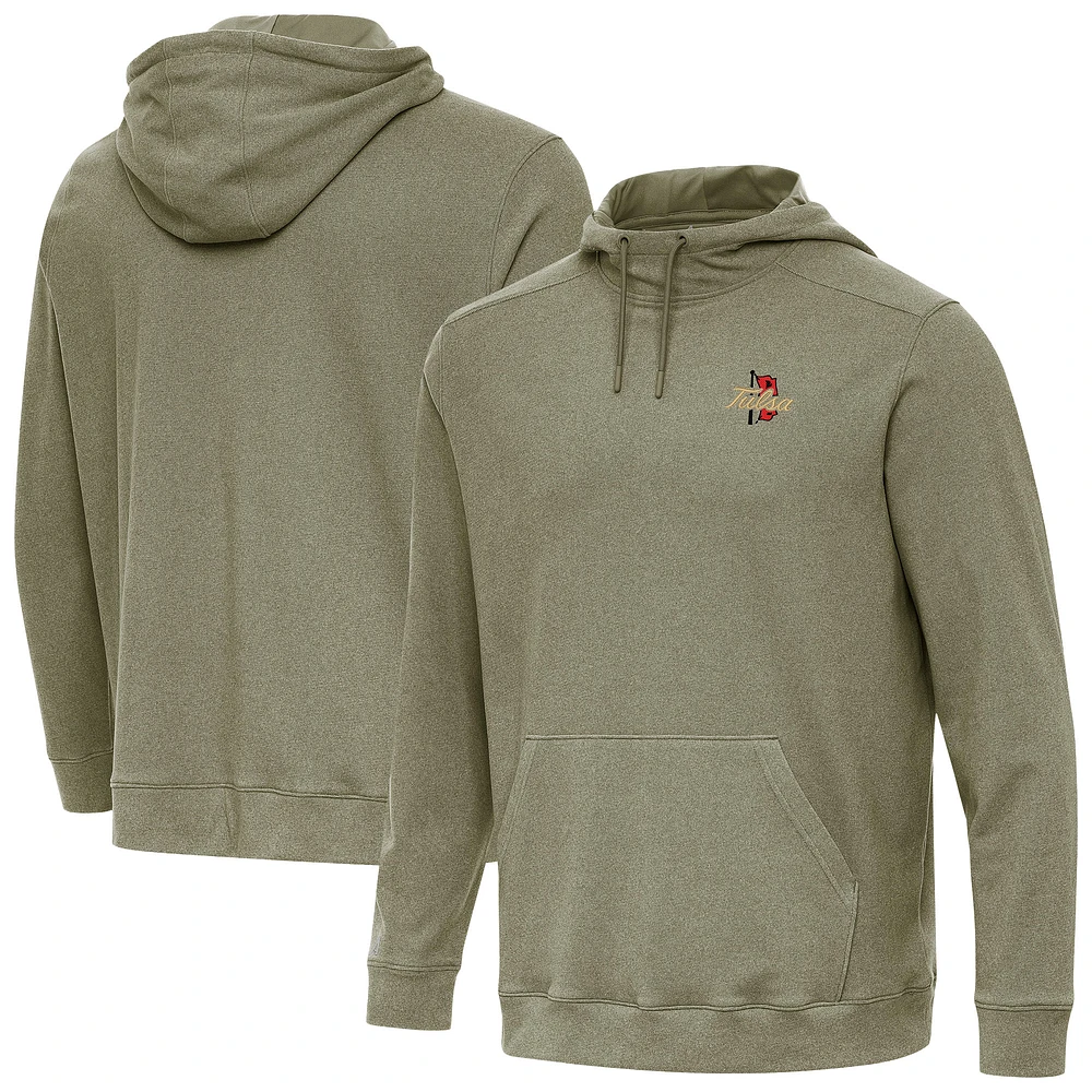 Men's Antigua Heather Olive Tulsa Golden Hurricane Cloud Pullover Hoodie