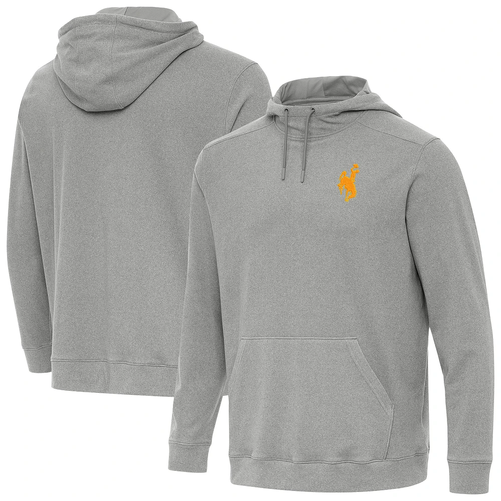 Men's Antigua Heather Gray Wyoming Cowboys Cloud Pullover Hoodie